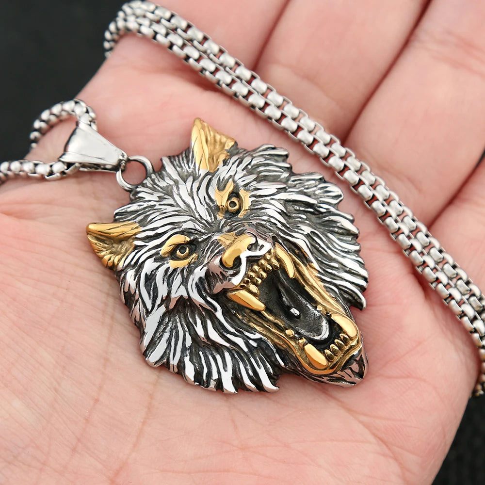 Vintage Nordic Mythology Odin Wolf Pendant Necklace in USA