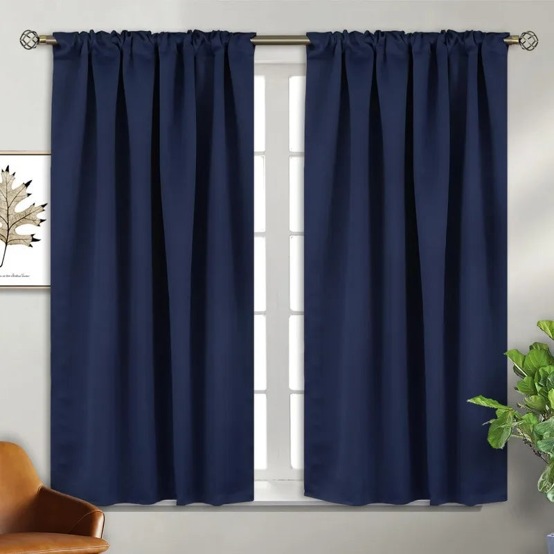 Navy Blue Elegant Blackout Curtains Rod Pocket in USA