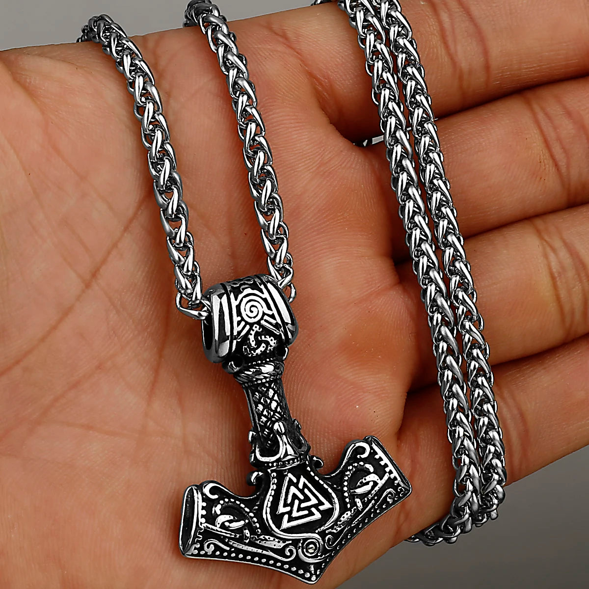 Nordic Mjolnir Valknut Rune Necklace Men's Amulet Pendan in USA