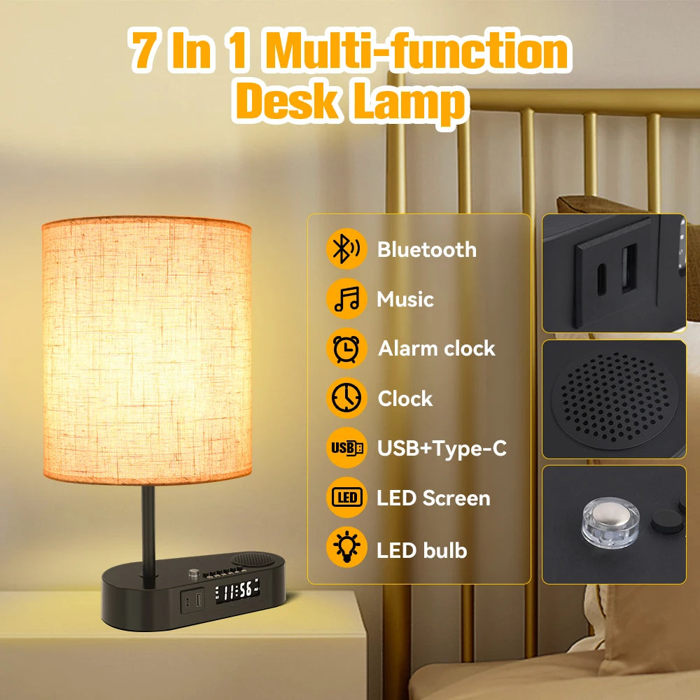 Bedside Table Lamp Bluetooth Alarm Clock Function IN USA.