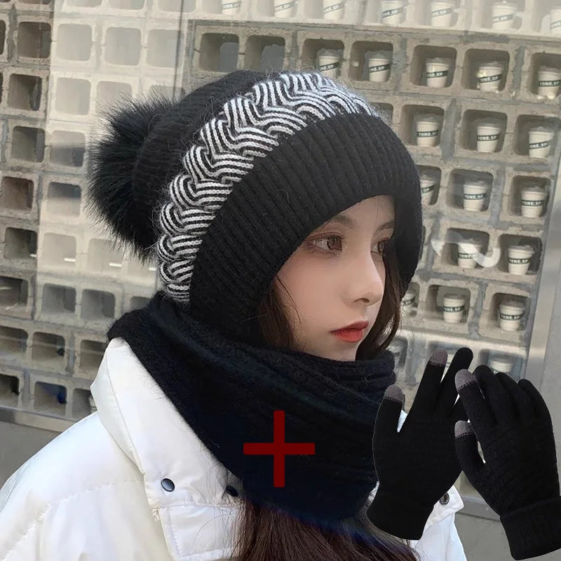 New Super Cute Warm Winter Scarf Hat Gloves Fleece Thickened in USA