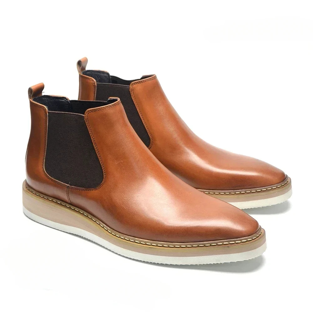 British Style Cow Genuine Leather Men's Chelsea Ankle Boots in USA