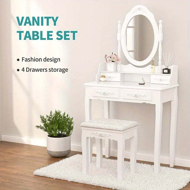 Vanity Dressing Table Set Makeup Mirror Drawers IN USA.