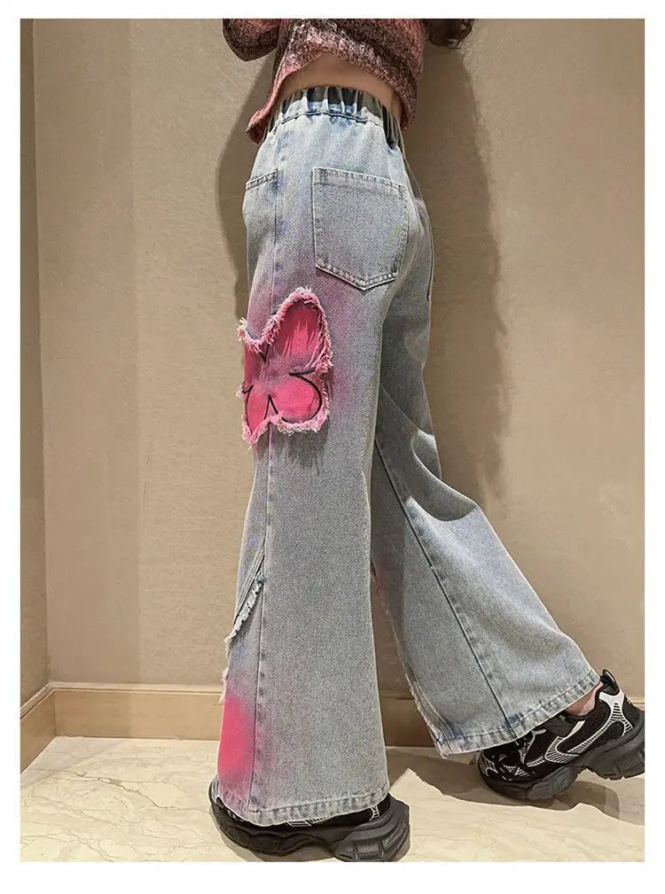 Girls High Waist Korea Style Long Jeans Teens Trousers in USA