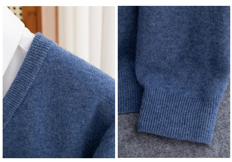 Men Merino Wool Sweater V-Neck Pullover Autumn Winter Cashmere in USA