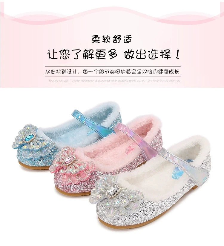 Rhinestone Frozen Elsa Princess Girl Shoes Flat in USA