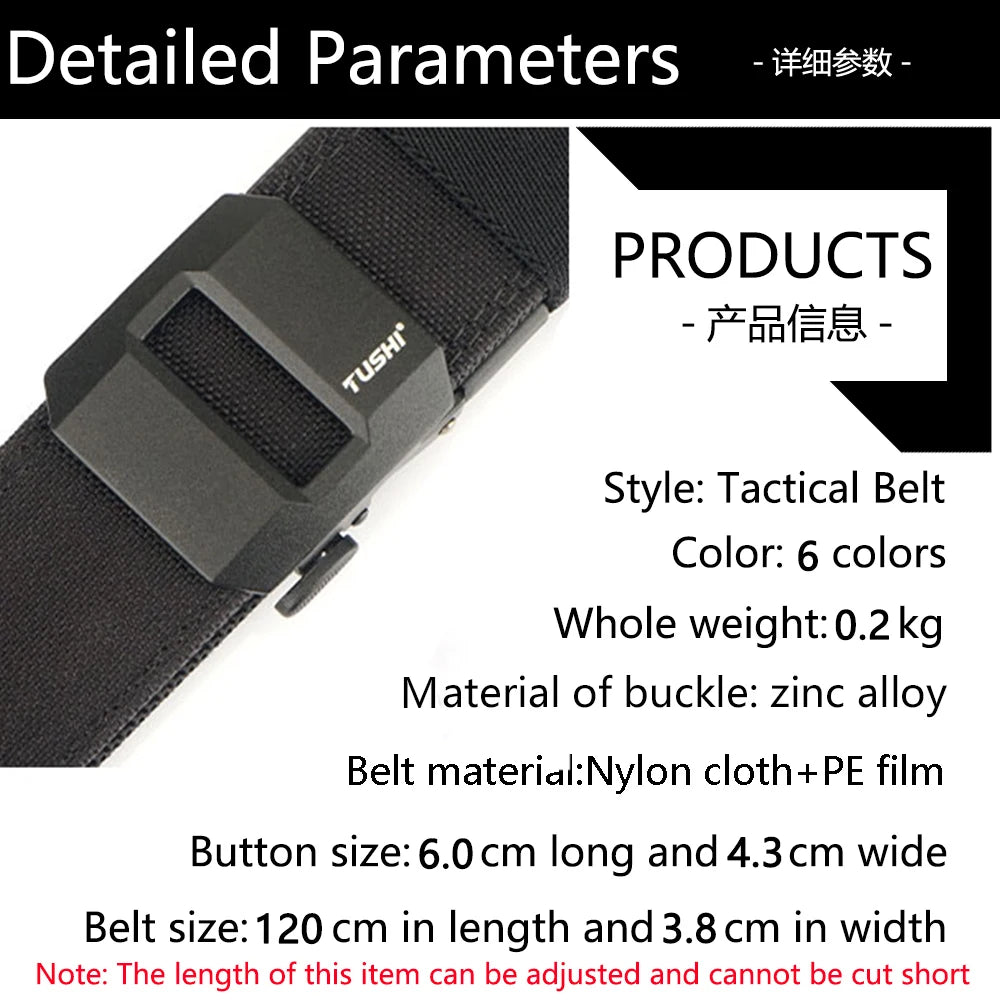 TUSHI Hard Tactical Gun Belt for Men Metal Automatic Buckle Thick Nylo