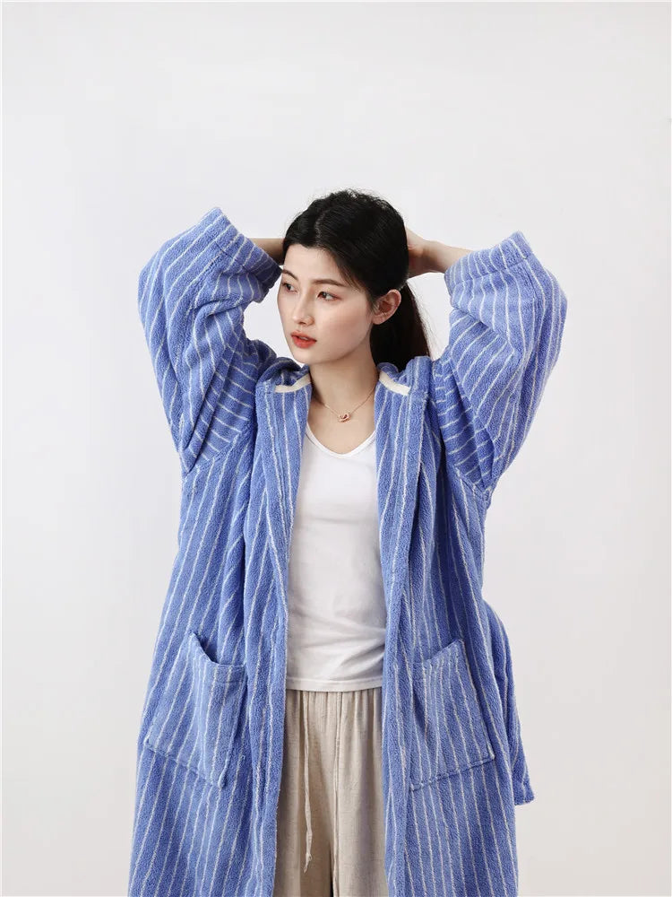 Fashion Striped Bathrobes Soft Cozy Absorbent Bath Towel