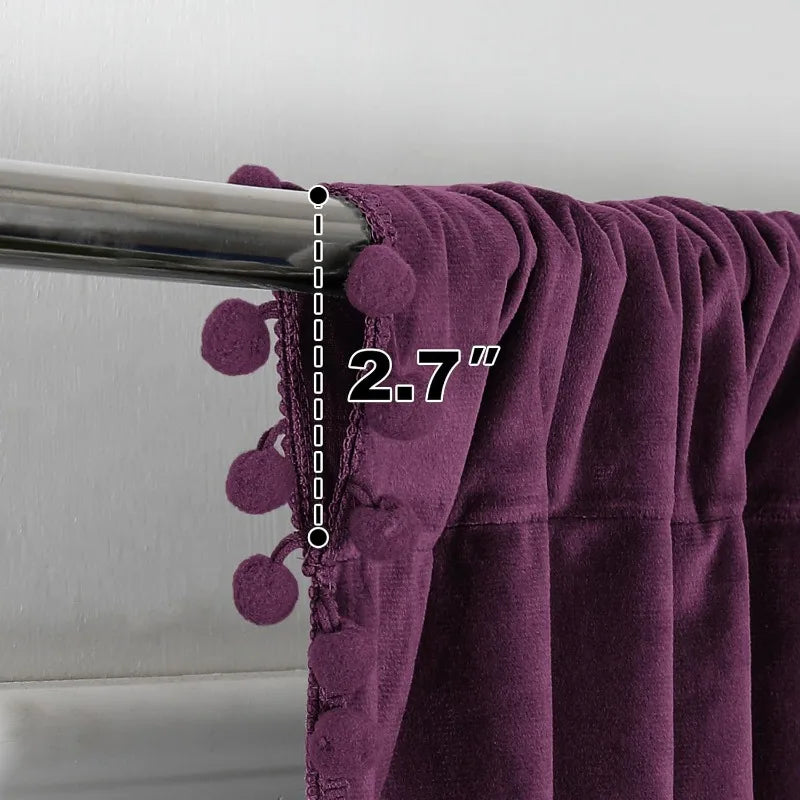 Pom Velvet Curtains for Bedroom, Blackout Curtains in USA