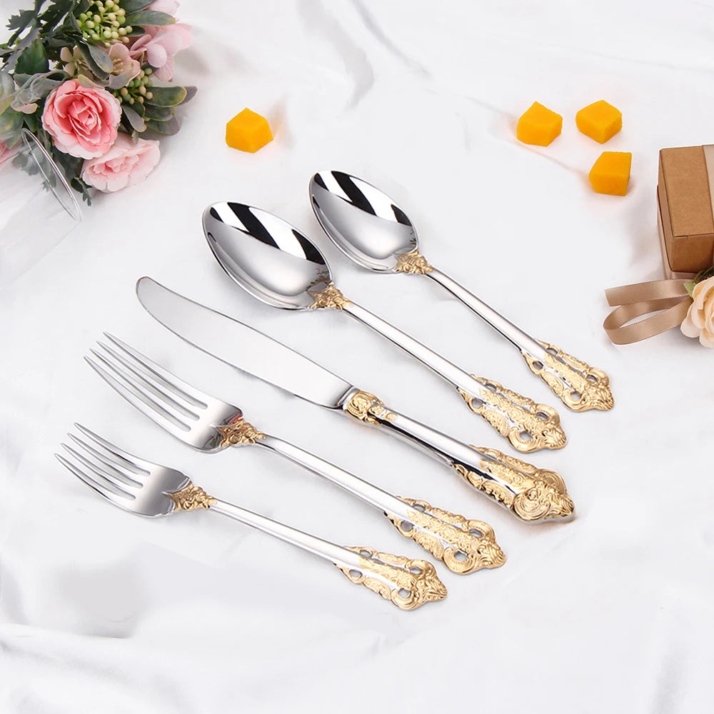 stainless steel Gold Cutlery Set Vintage Western Dinnerware