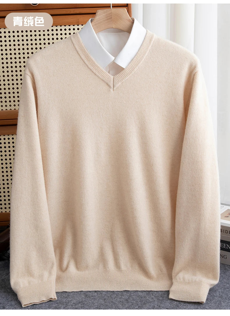 Men Merino Wool Sweater V-Neck Pullover Autumn Winter Cashmere in USA