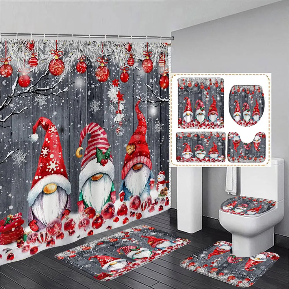 Christmas Bathroom Sets with Shower Curtain Rugs Red Truck in USA.