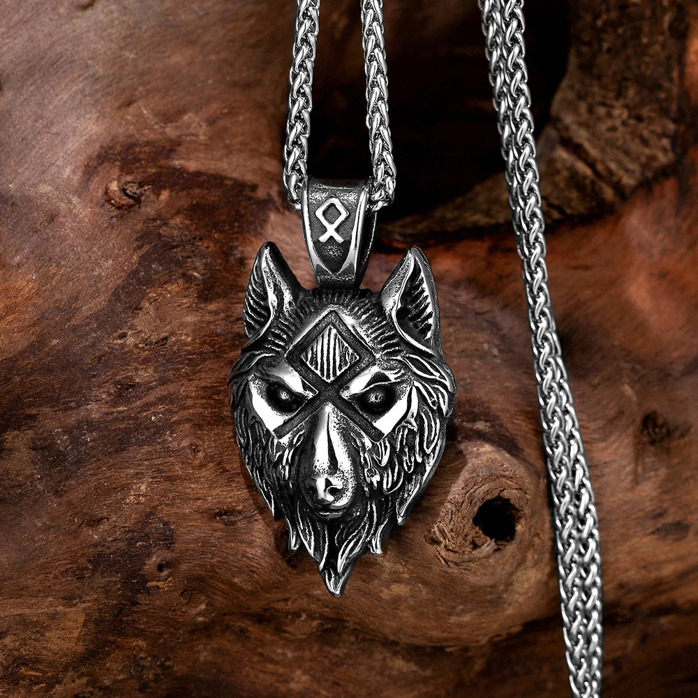 Punk Viking Wolf Necklace Men Norse Mythology Odin's Runes in USA