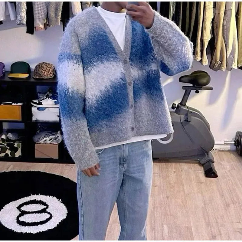 Casual Tie Dye Cashmere Sweater Cardigan Man Fashion in USA