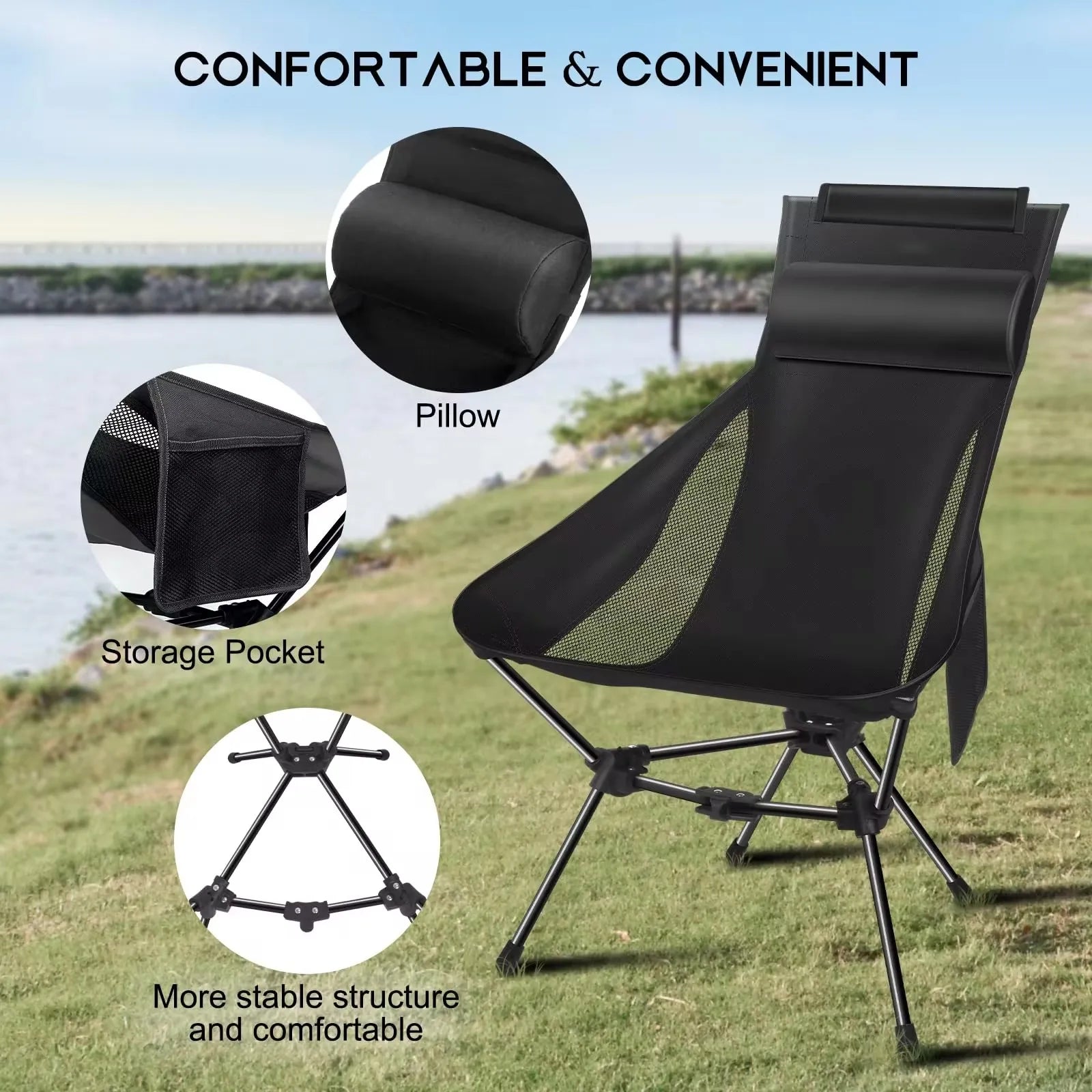 WESTTUNE Camping Moon Chair Ultralight Fishing Folding Chair with Head