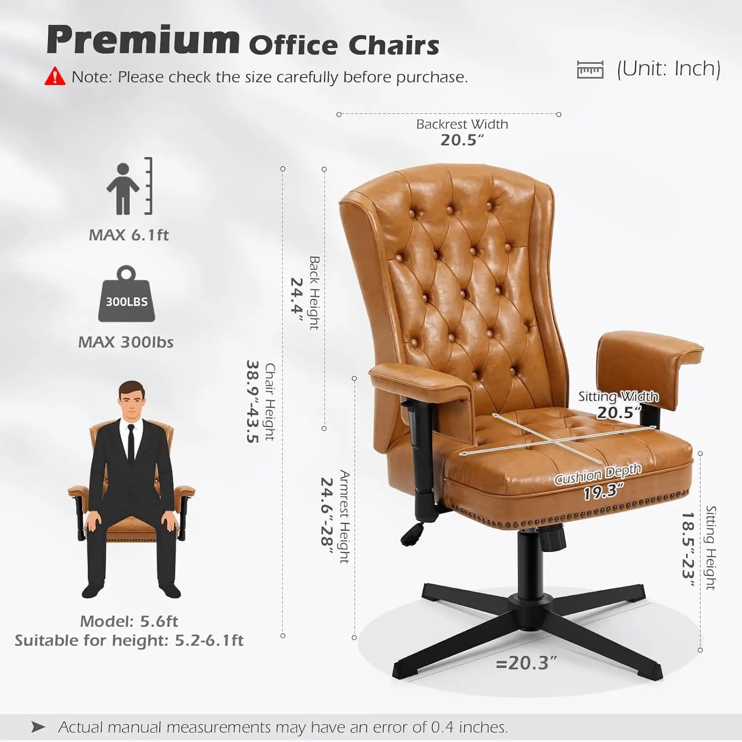 YAMASORO Ergonomic Executive Office Chair with Height-Adjustable in USA.