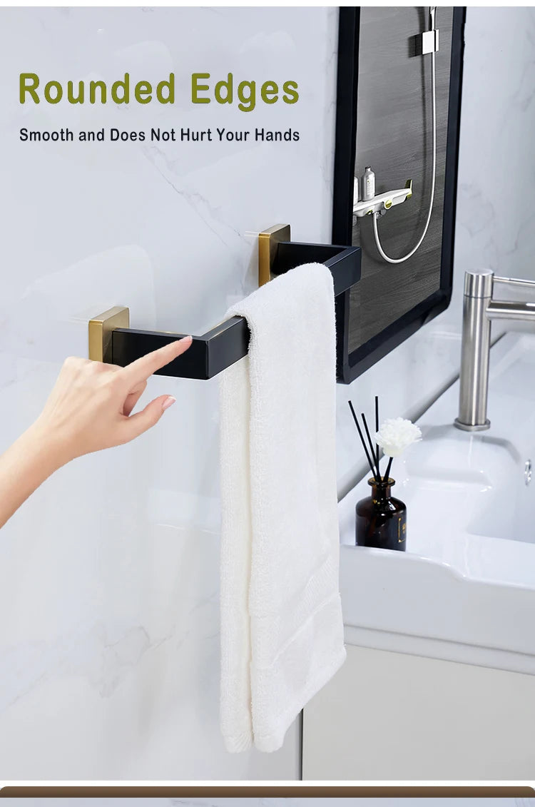 Wall Mount Stainless Steel Black Gold Bathroom Hardware Set