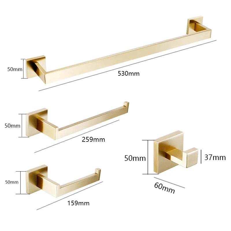 Brushed Gold Hardware Set Bathroom Shelf Towel Bar Rack Robe