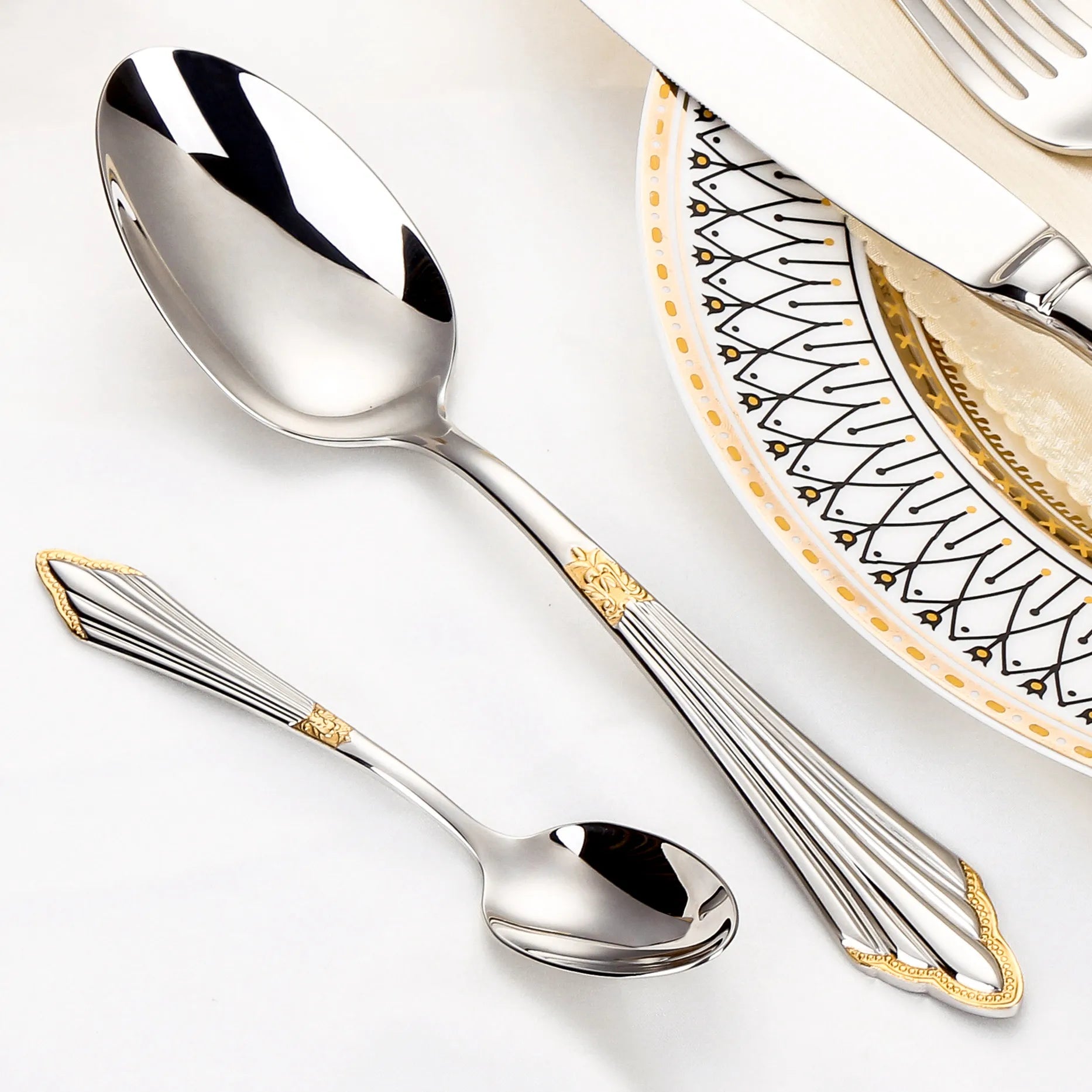 PCS Luxury Gold Plated Flatware Set Dishwasher Safe