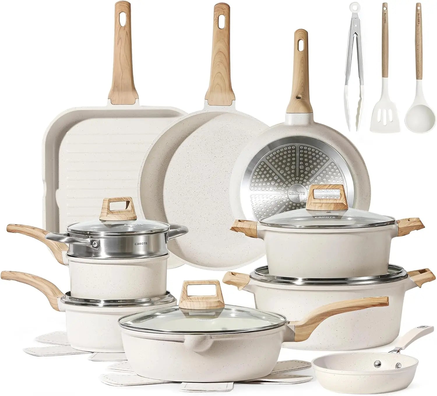 Pots and Pans Set, Nonstick Cookware Sets, White Granite