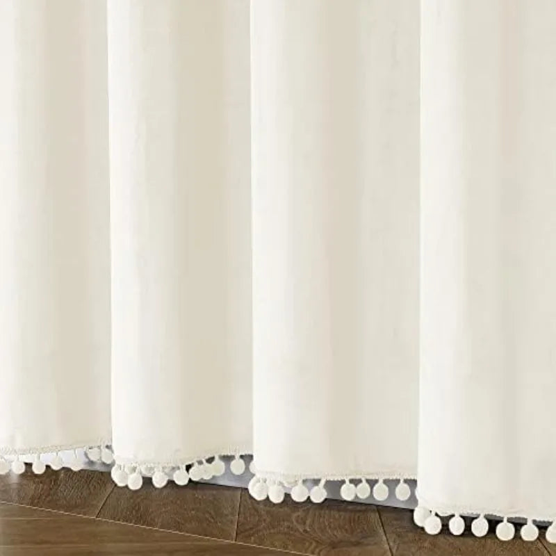 Pom Velvet Curtains for Bedroom, Blackout Curtains in USA