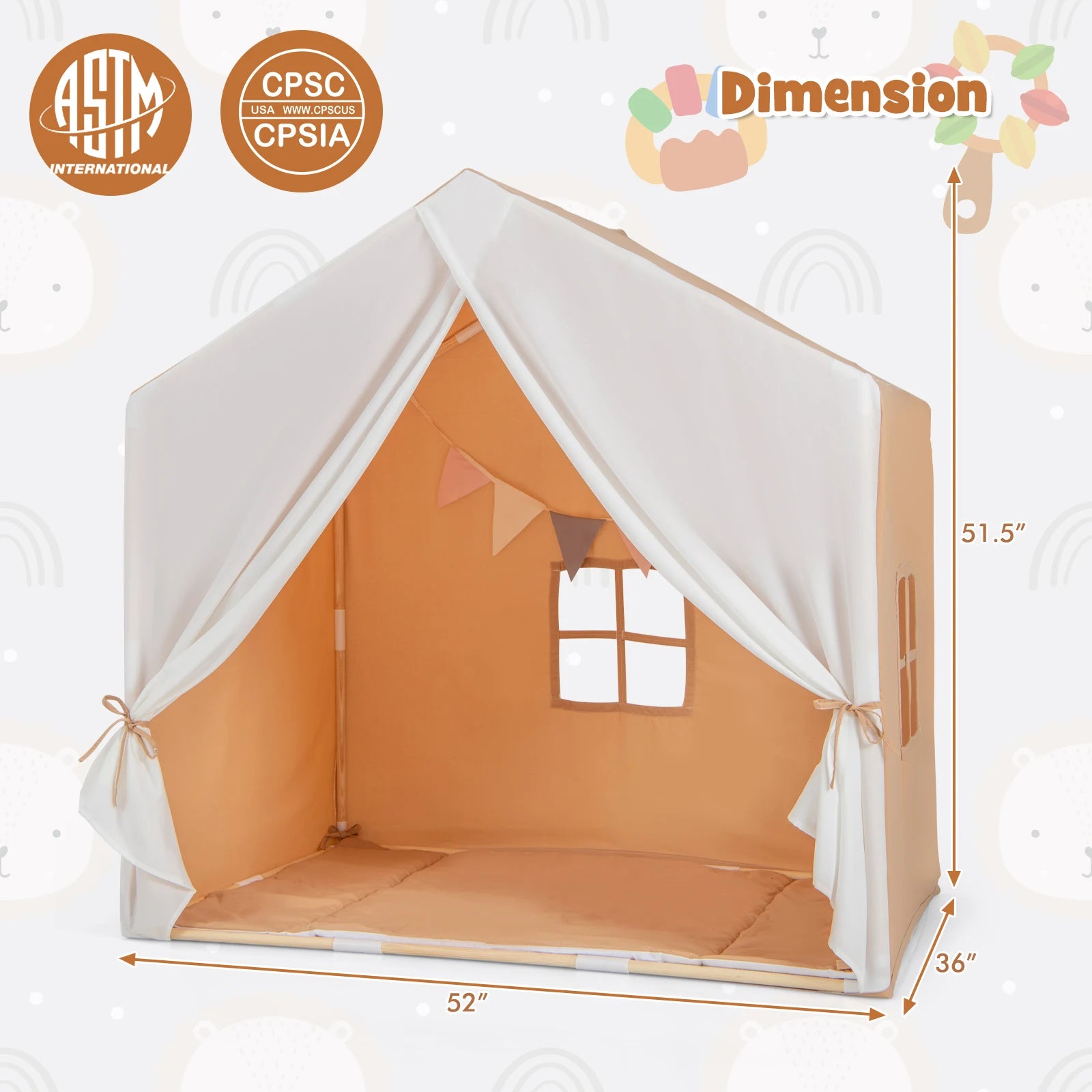 Kid's Play Tent Toddler Playhouse Castle Solid Wood Frame in USA