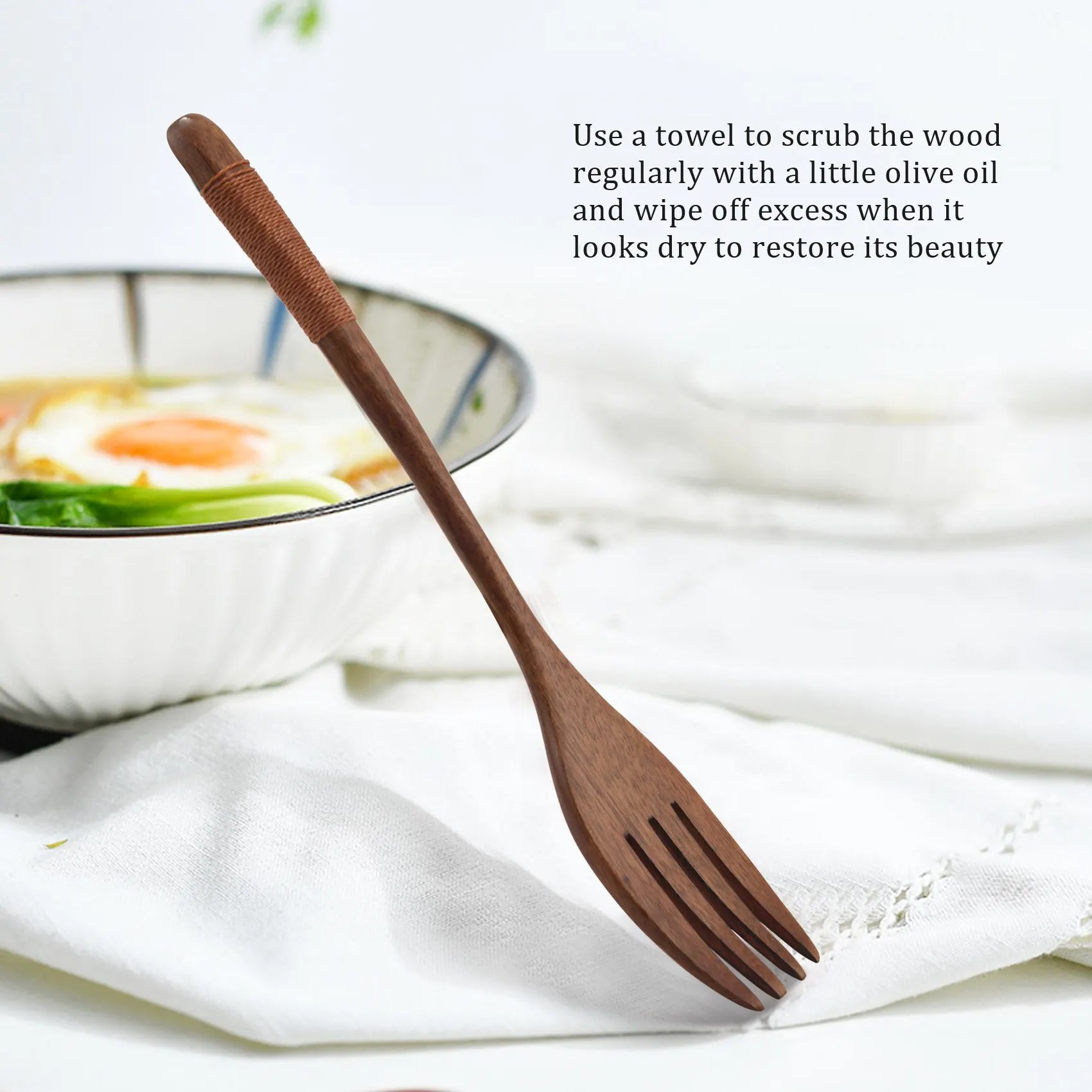 Japanese Spoon Fork Set Kitchen Tableware Natural Wood Cutlery in USA.