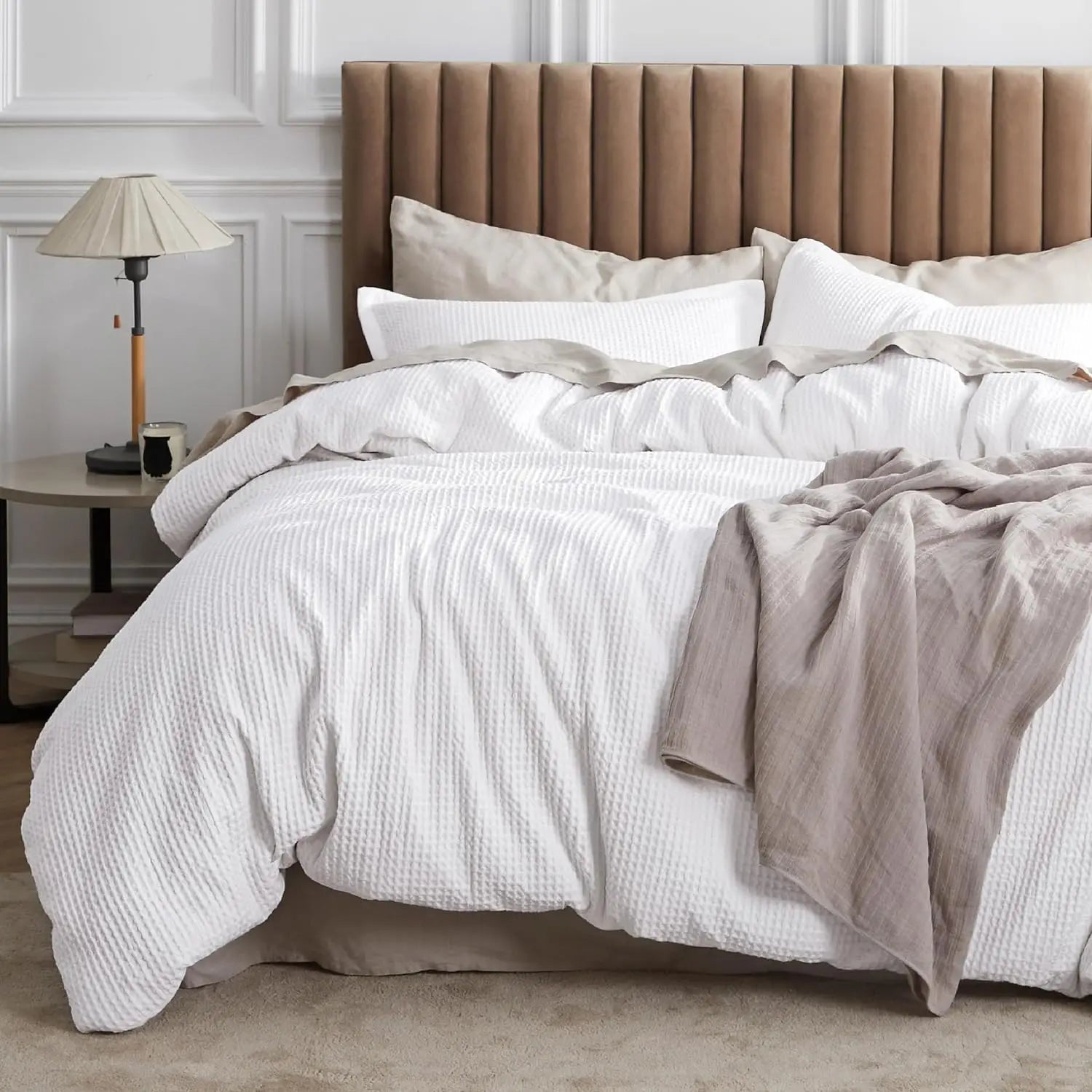 Cotton Waffle Weave Coconut White Duvet Cover Set