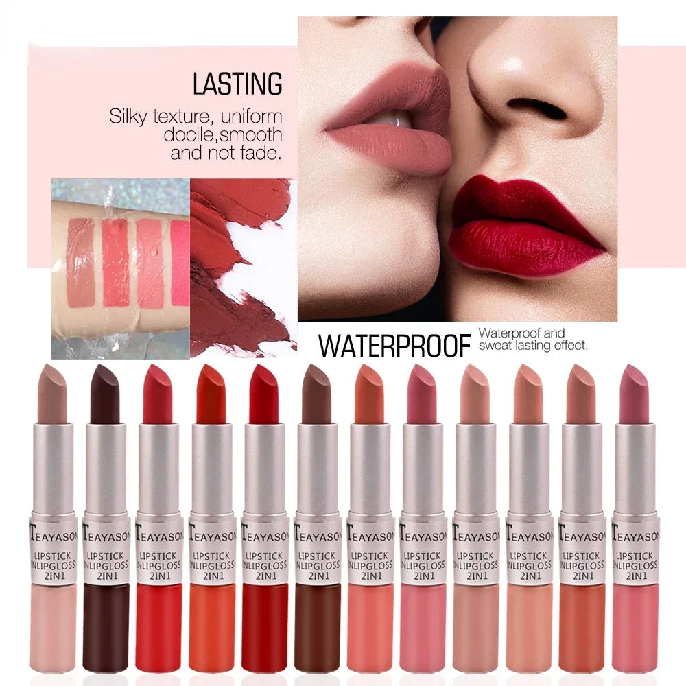 Double Head Lip Gloss Matte Velvet Sexy Red Tint Liquid Lipstick in USA