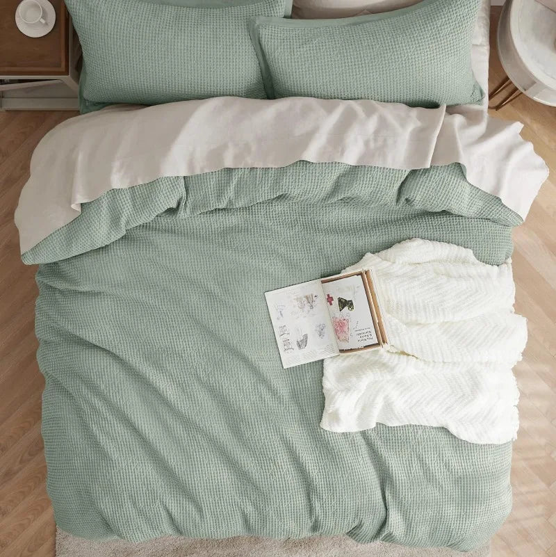 Cotton Waffle Weave Coconut White Duvet Cover Set