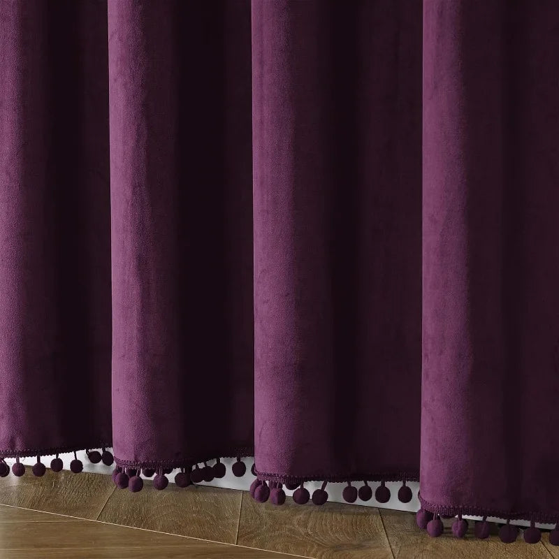 Pom Velvet Curtains for Bedroom, Blackout Curtains in USA