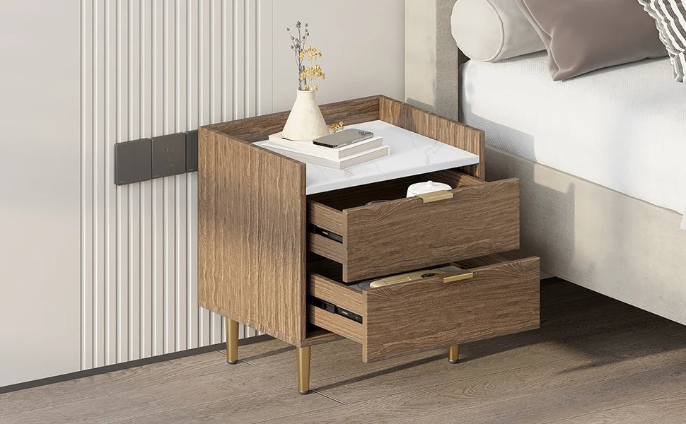 Wooden Nightstand Drawers Worktop, Bedside Table IN USA.