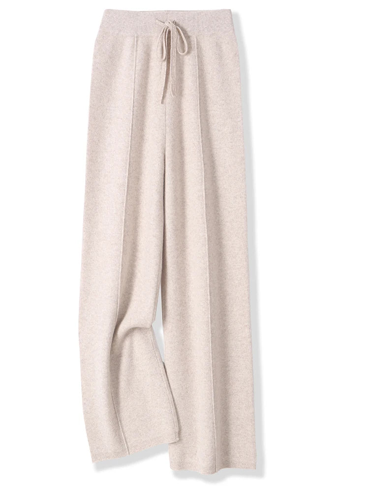 Women Merino Wool Knitted Wide Leg Pants Autumn in USA.