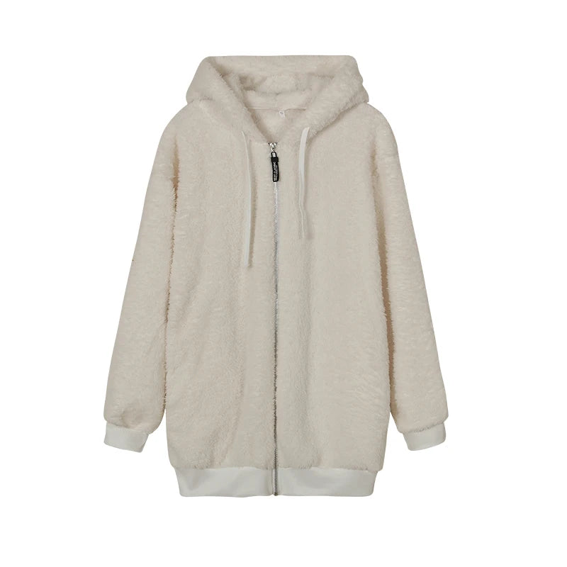 New Style Autumn And Winter Loose Plush Zipper Hooded Jacket Woman in USA