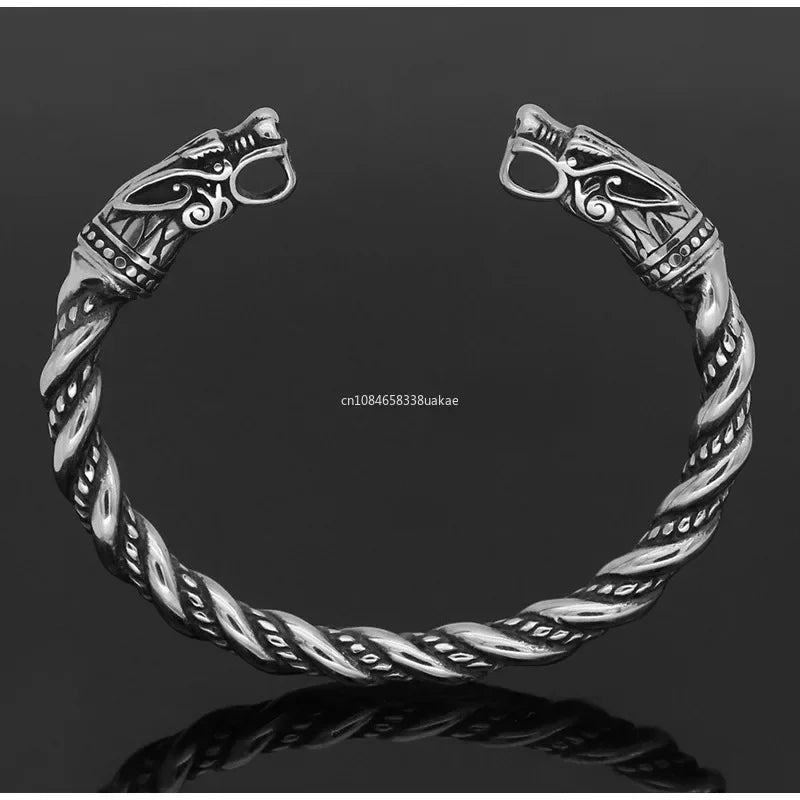 Norse Viking Wolf Head Bracelet Stainless Steel in USA