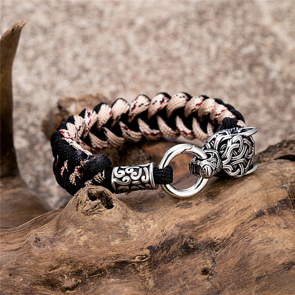 Vintage Norse Runes Celtic Wolf Survival Rope Bracelets in USA