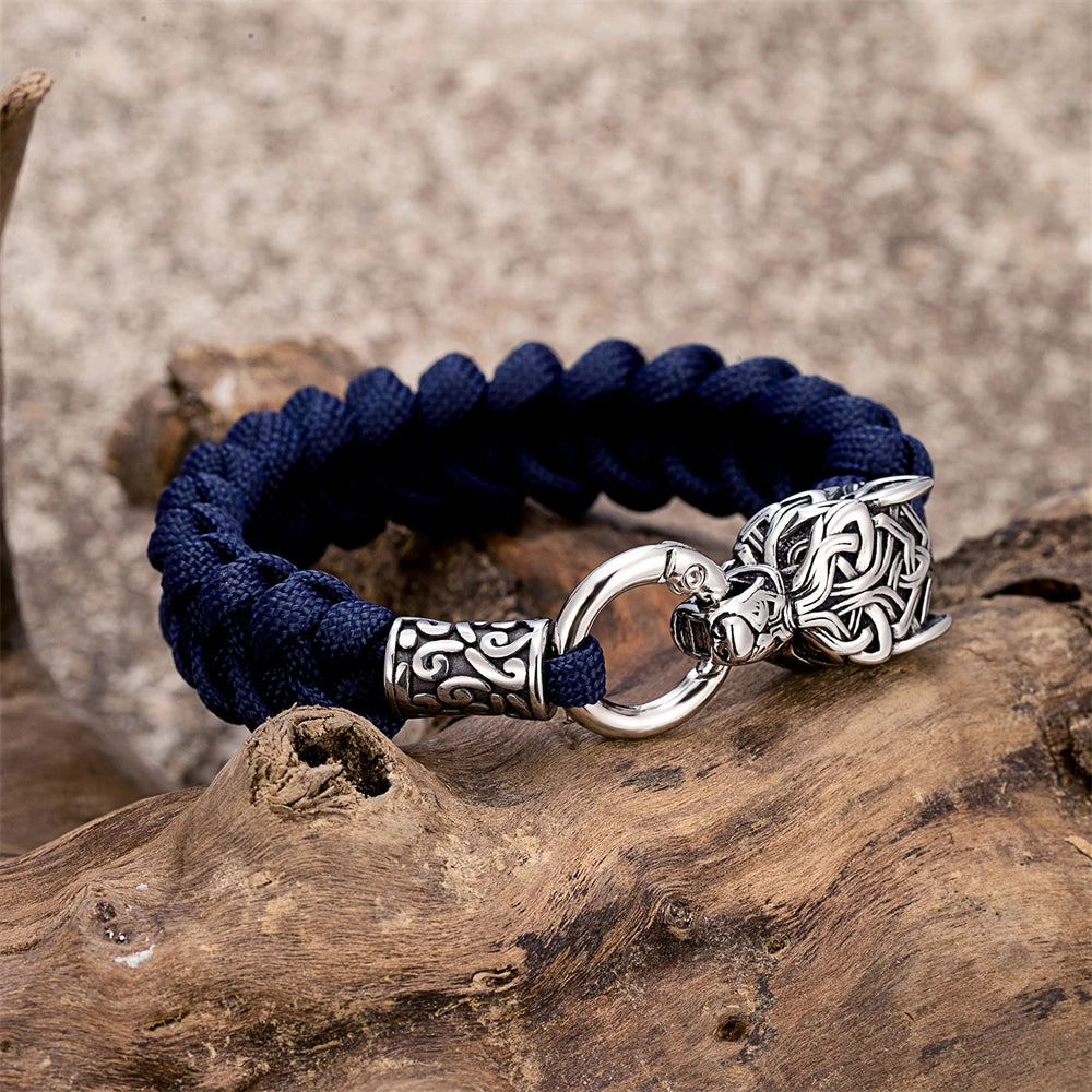 Norse Celtic Wolf Braided Paracord Rope Survival Bracelet in USA