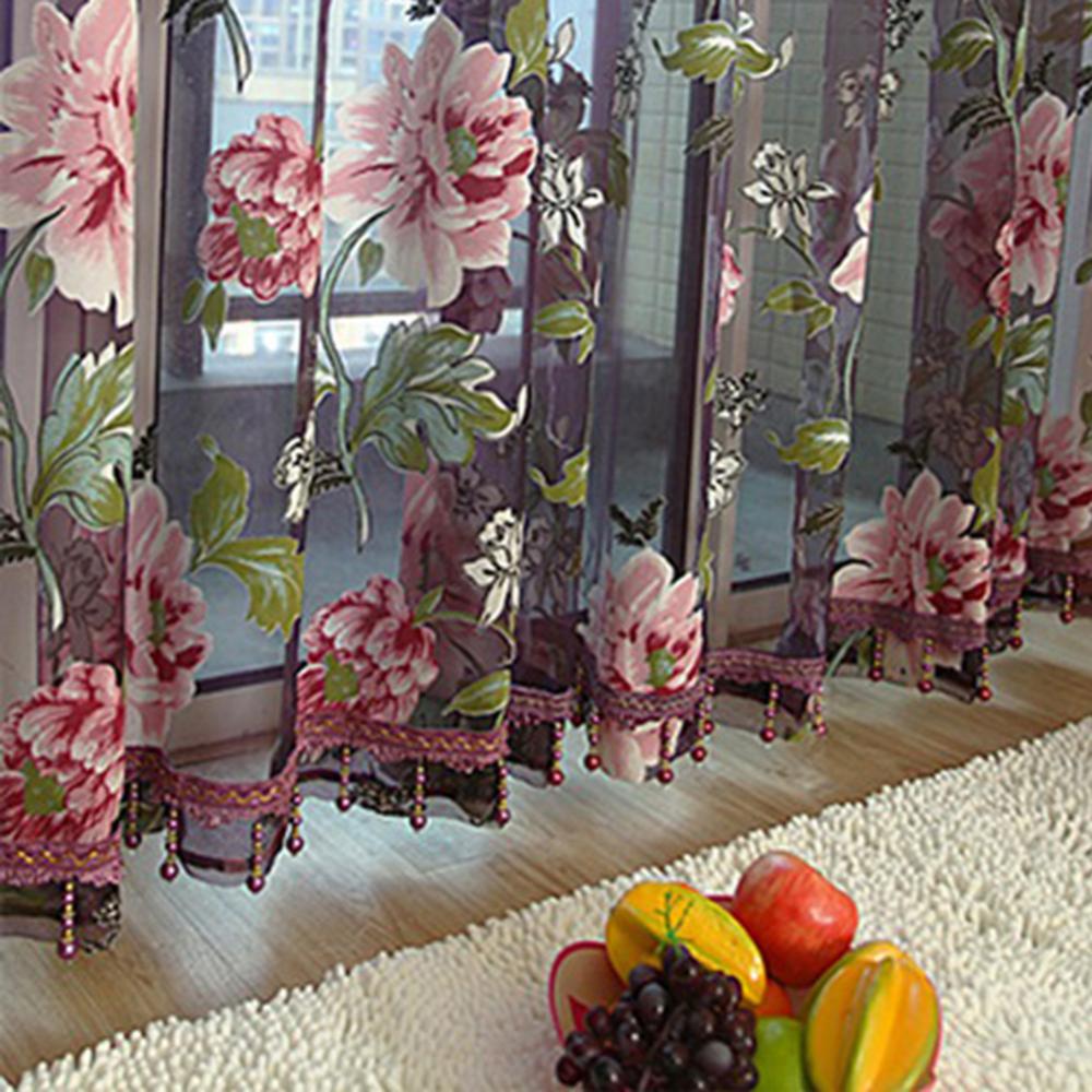 New Door Blinds Window Peony Printed Transparent Tulle Curtain IN USA.