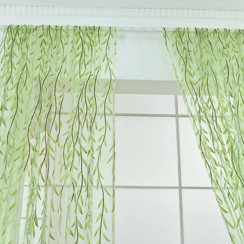 Green Purple Willow Sheer Curtains Window Yarn for Living Room Tulle C