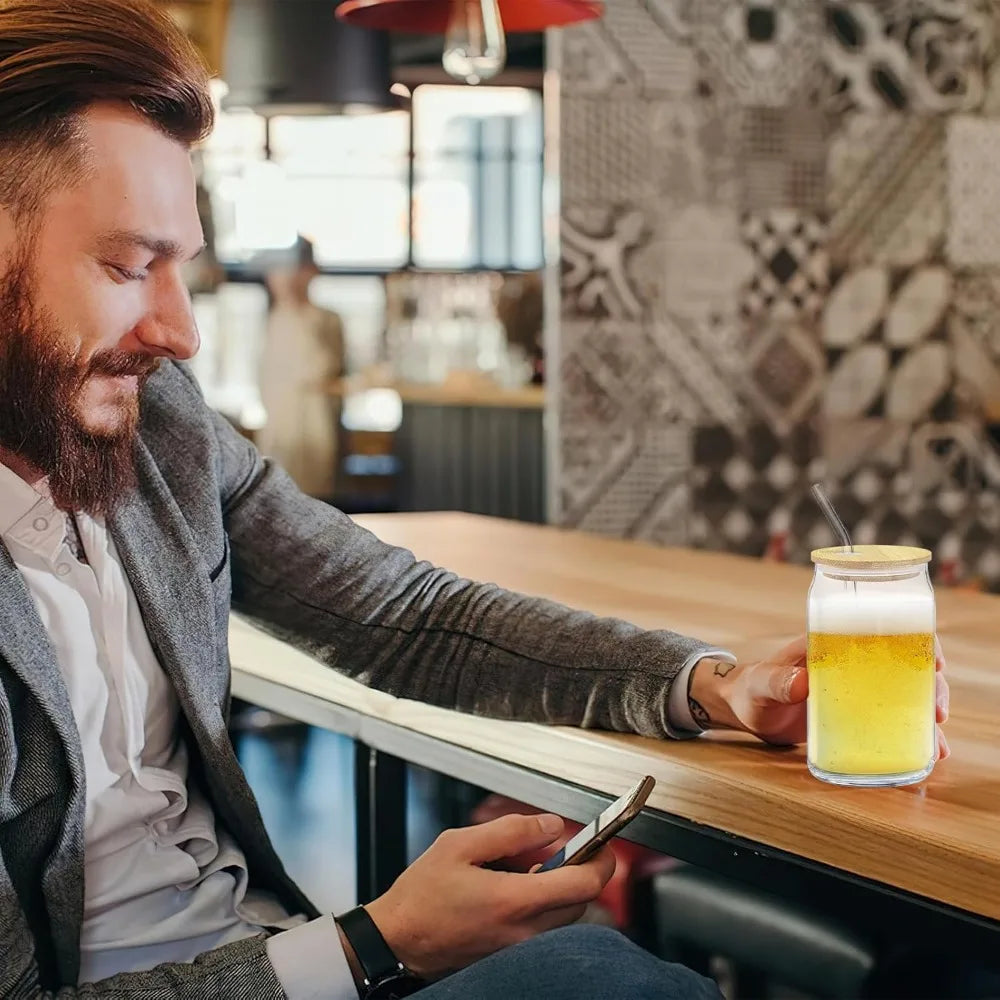 Glass Cups Lids Straws Drinking GlassesBeer Shape