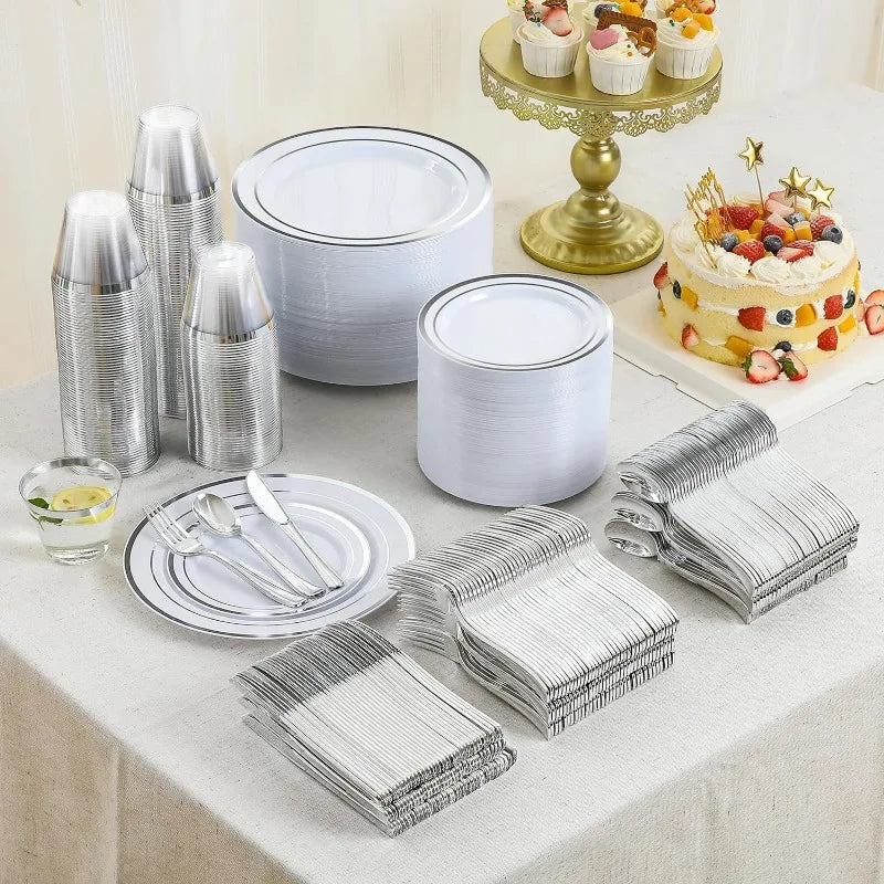 Plastic Dinnerware Set 100 Guests, Disposable Plastic Plate