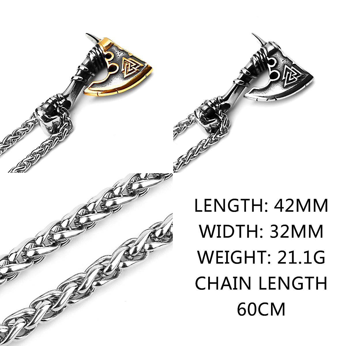 Stainless Steel Viking Axe Pendant Necklace Men's Celtic Valknut in USA