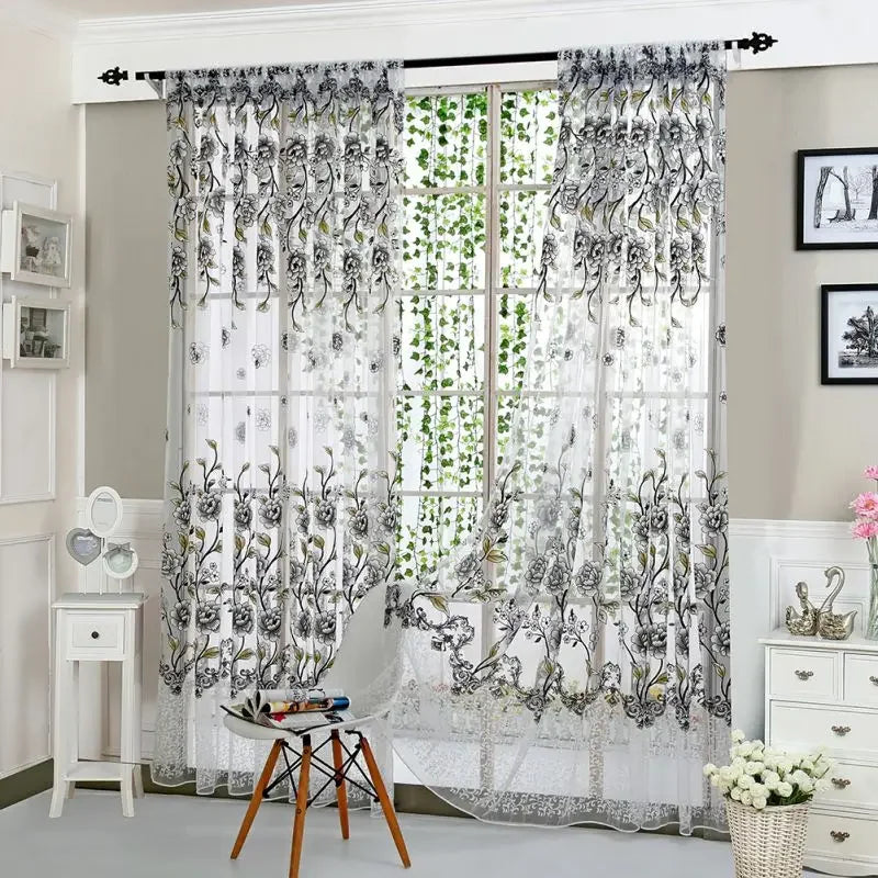 Peony Tulle Curtains Kitchen Door Window Living Room in USA