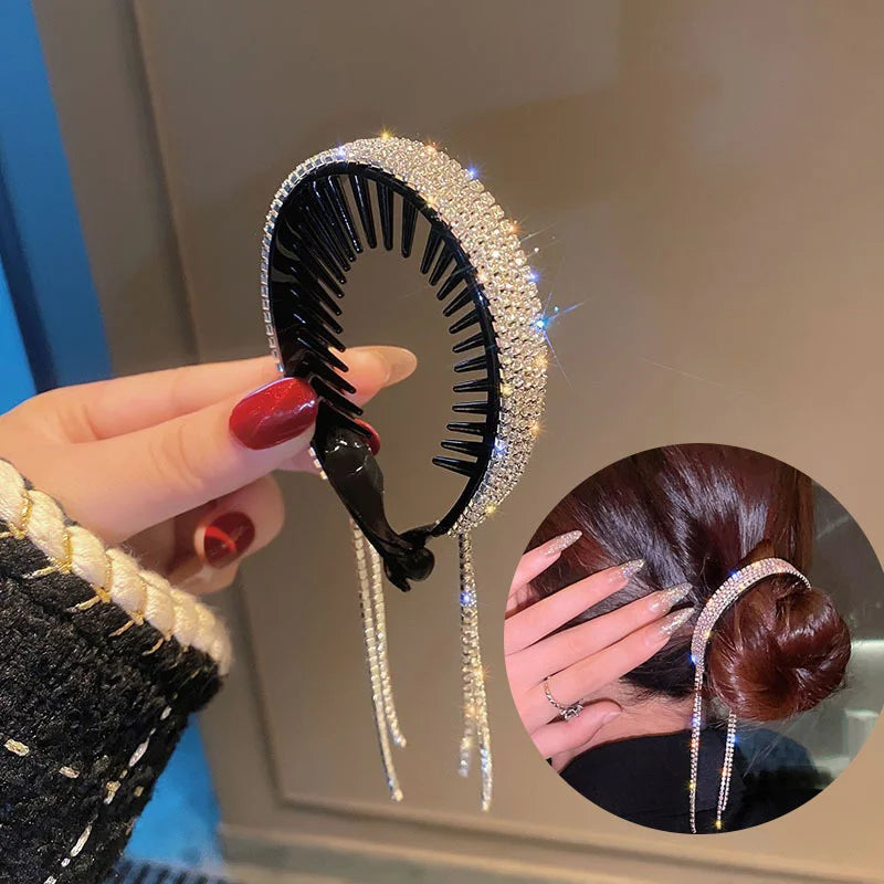 Luxury Rhinestone Hairbands Women Long Tassel in USA