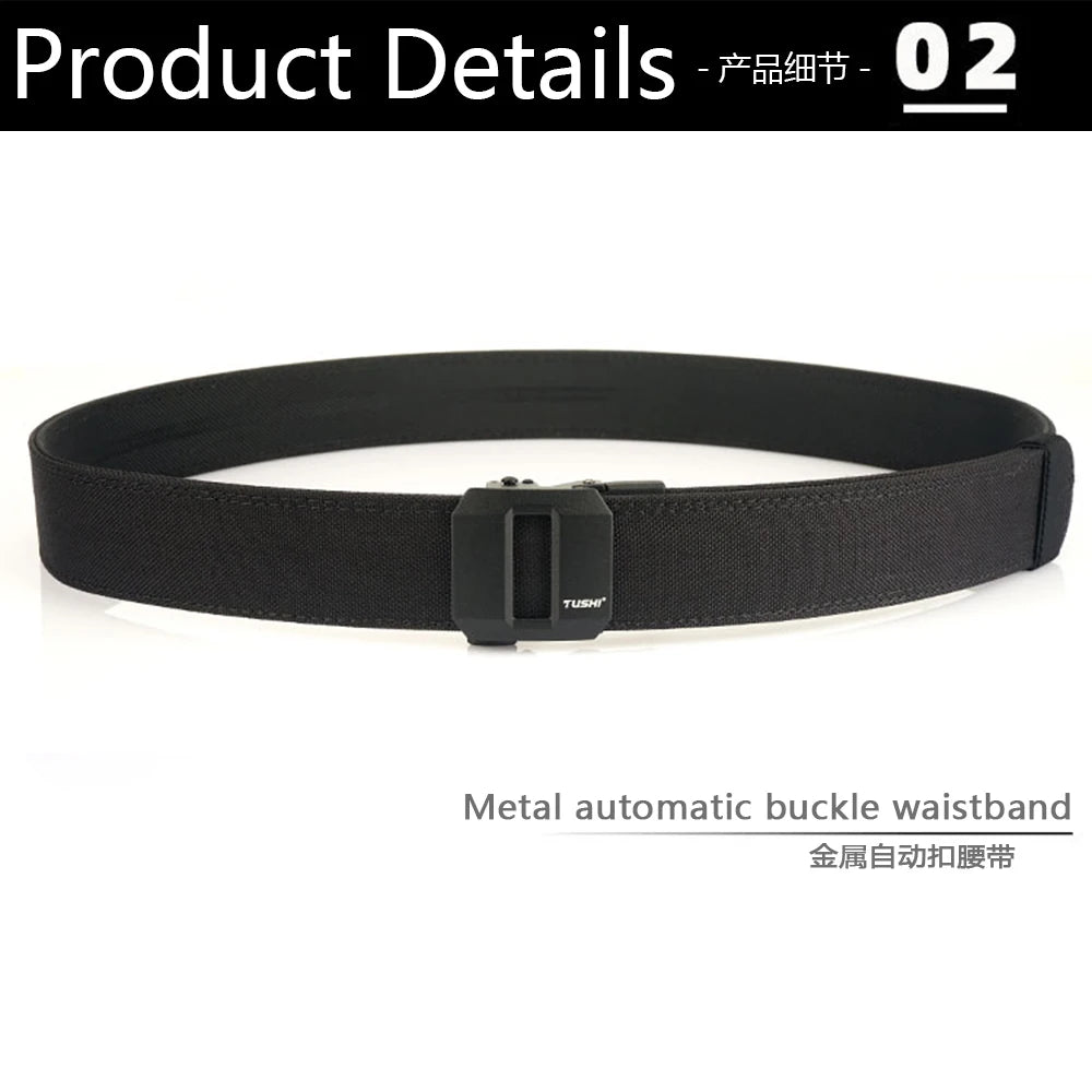 TUSHI Hard Tactical Gun Belt for Men Metal Automatic Buckle Thick Nylo