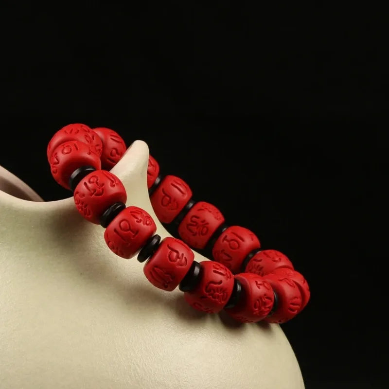 Beads Red Organic Cinnabar Elastic Bracelet Natural Fashion in USA.