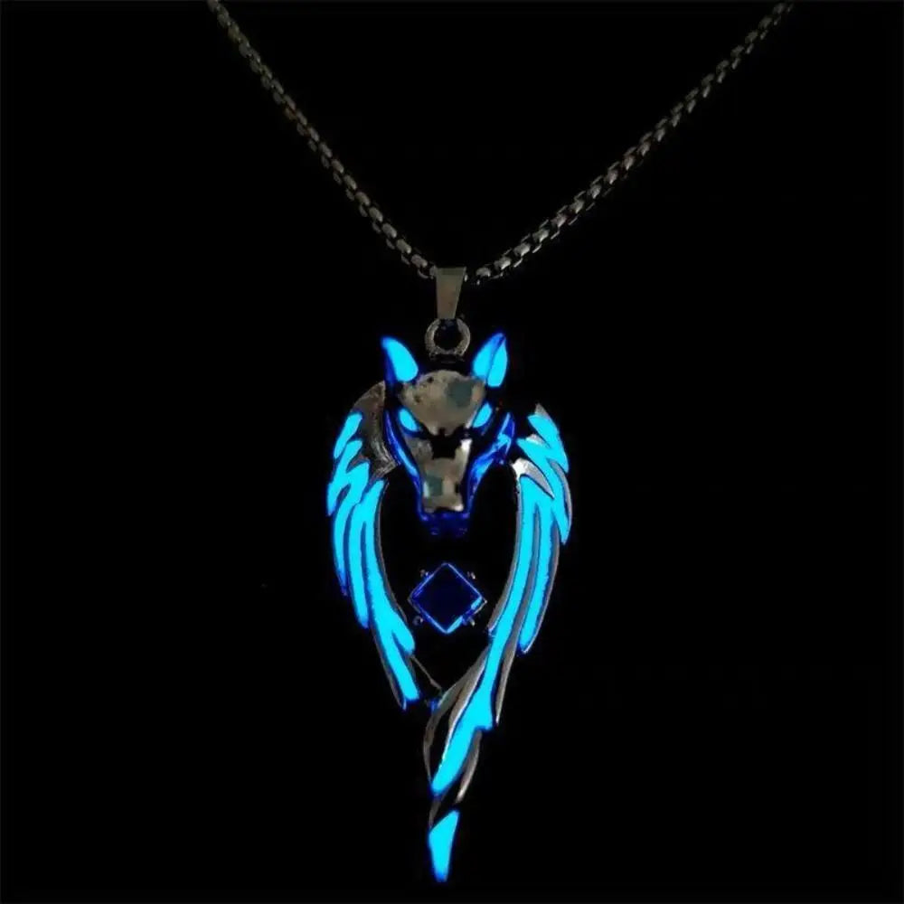 Glow Dark Wolf Pendant Necklace Gift Vintage Hiphop in USA