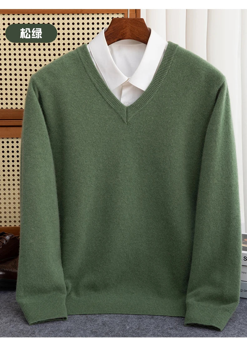 Men Merino Wool Sweater V-Neck Pullover Autumn Winter Cashmere in USA