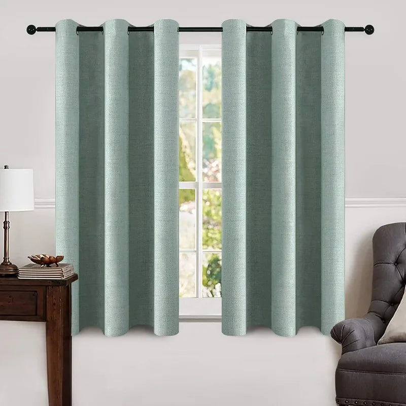 Blackout Linen Textured Curtains for Bedroom Solid Thermal Insulated G