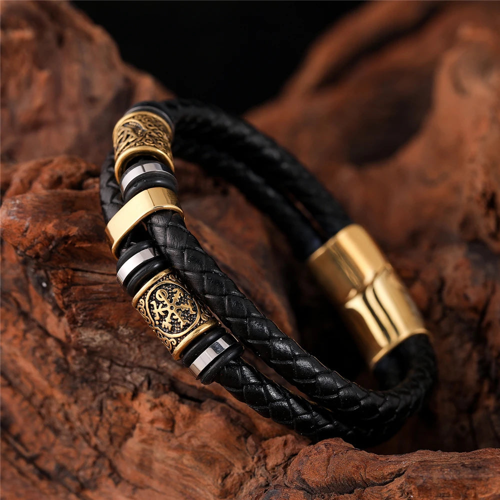 Punk Men Vikings Style Genuine Leather Bracelet Braided in USA